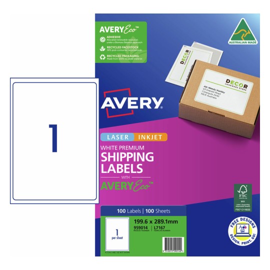 Premium Shipping Labels with AveryEco™ 959014 Content: 100 Labels / 100 Sheets