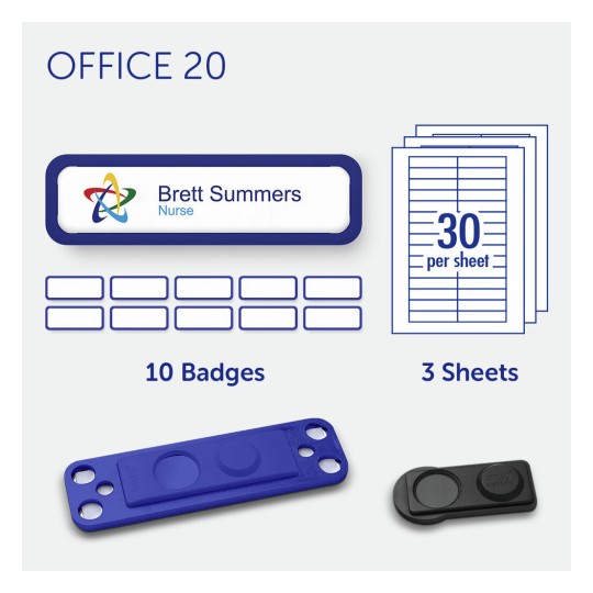 badgepoint Office 20 Name Badge, Blue Frame with Extra Strong Magnetic Fastener BP99113