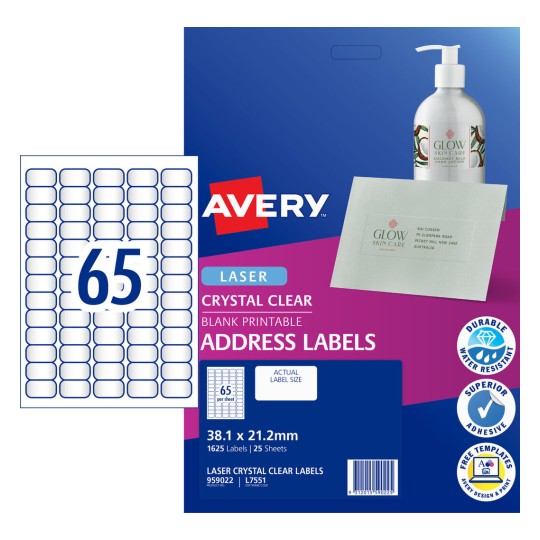 Crystal Clear Address Labels 959022 Content: 1625 Labels / 25 Sheets