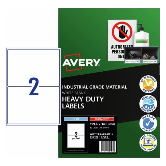 White Heavy Duty Labels 959193 Content: 20 Labels / 10 Sheets