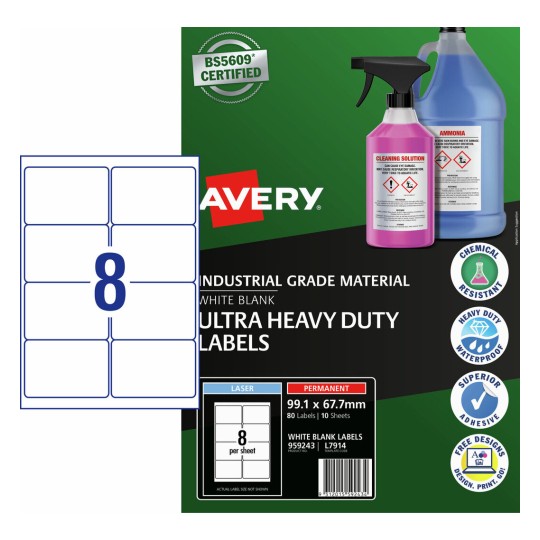 Ultra-Resistant Chemical Grade Labels 959243 Content: 80 Labels / 10 Sheets