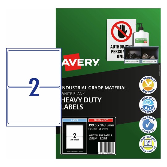 White Heavy Duty Labels 959068 Content: 50 Labels / 25 Sheets