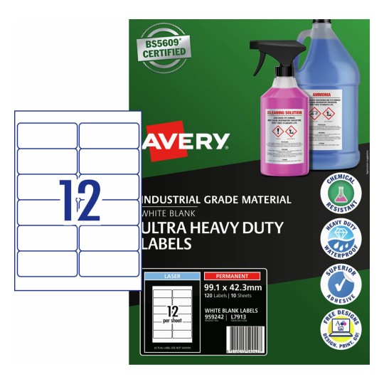 Ultra-Resistant Chemical Grade Labels 959242 Content: 120 Labels / 10 Sheets