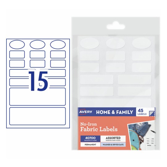 Avery No-Iron Fabric Labels 40700 Content: 45 Labels / 3 Sheets