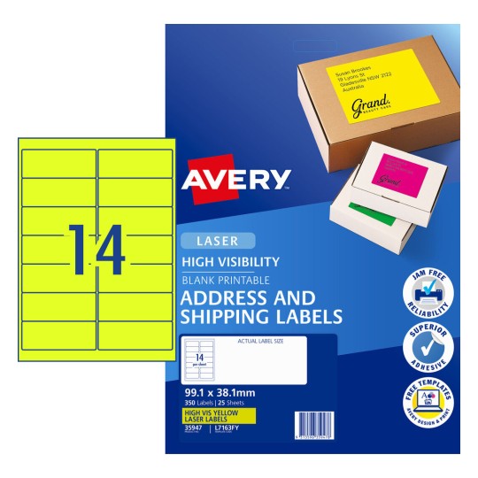 Fluoro Yellow High Visibility Shipping Labels 35947 Content: 350 Labels / 25 Sheets