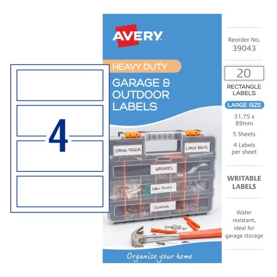 Garage & Outdoor Labels 39043 Content: 20 Labels / 5 Sheets