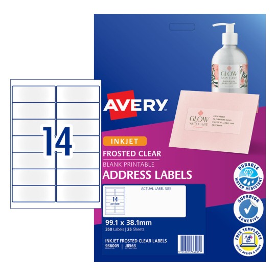 Frosted Clear Address Labels 936005 Content: 350 Labels / 25 Sheets