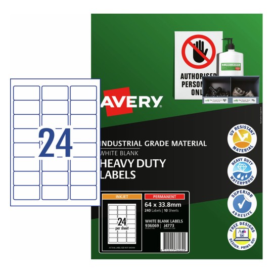 White Heavy Duty Labels 936069 Content: 240 Labels / 10 Sheets