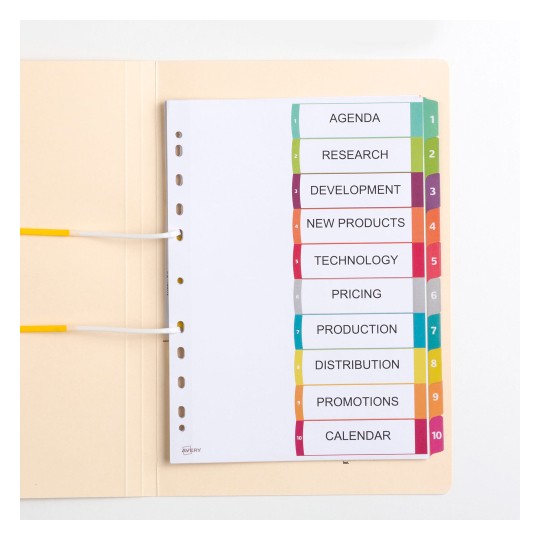 Customisable Table Of Contents Dividers 1 10 Tabs Landscape Portrait 922008 Avery Australia