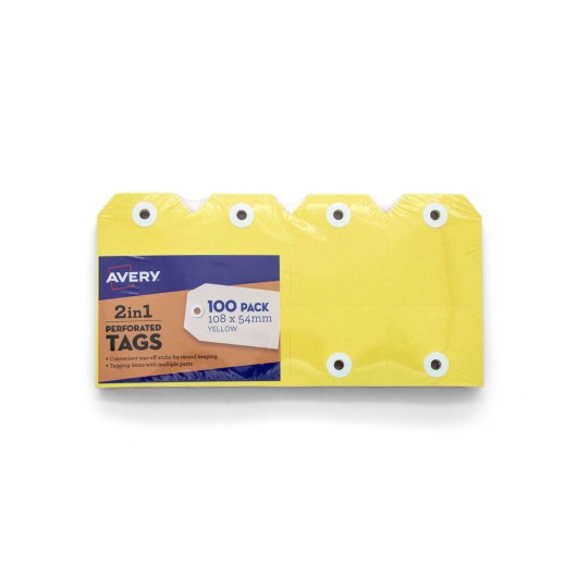 2in1 Perforated Tags Yellow, 100 Pack 19001