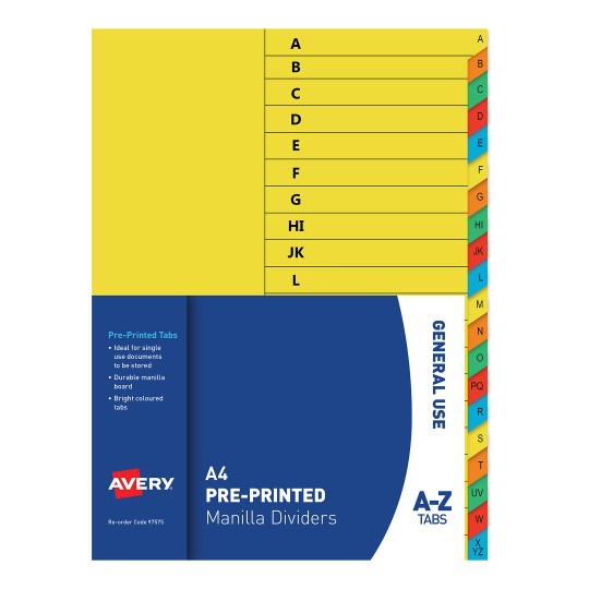 Pre Printed Dividers A Z Tabs 97575 Avery Australia
