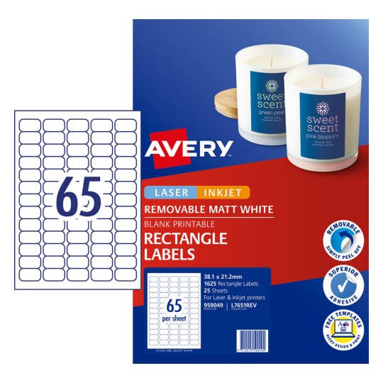 Removable Multi-purpose Labels 959049 Content: 1625 Labels / 25 Sheets