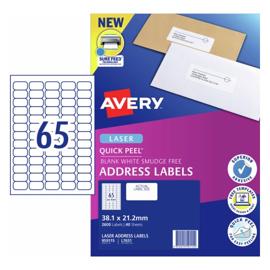 Quick Peel Address Labels with Sure Feed 959115 Content: 2600 Labels / 40 Sheets