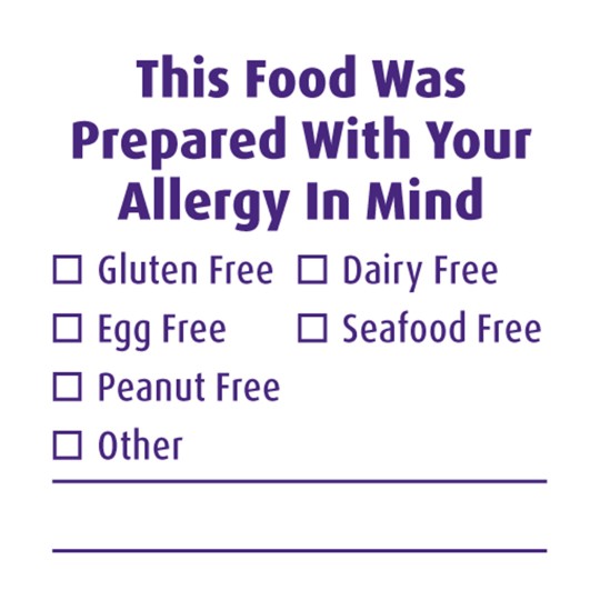 'This Food Was Prepared with Your Allergy in Mind' Allergy Advisory Label 937380