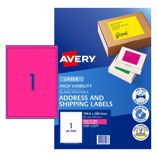 Fluoro Pink High Visibility Shipping Labels 35998 Content: 25 Labels / 25 Sheets