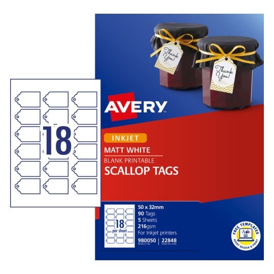 Scalloped Printable Tags 980050 Content: 90 Tags / 5 Sheets