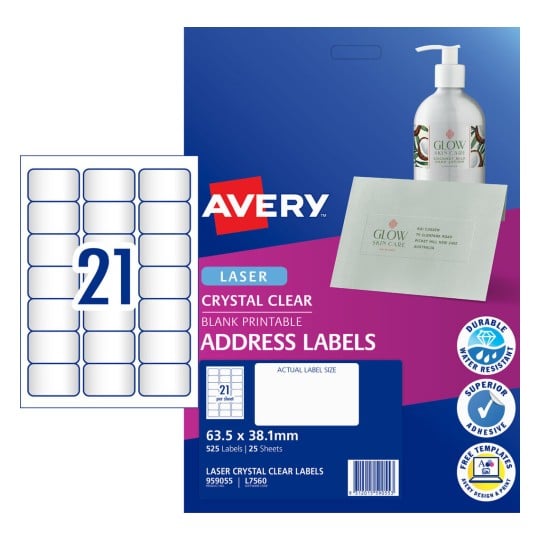 Crystal Clear Address Labels 959055 Content: 525 Labels / 25 Sheets