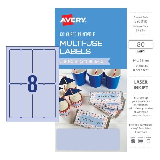 Sky Blue Coloured Labels 393010 Content: 80 Labels / 10 Sheets