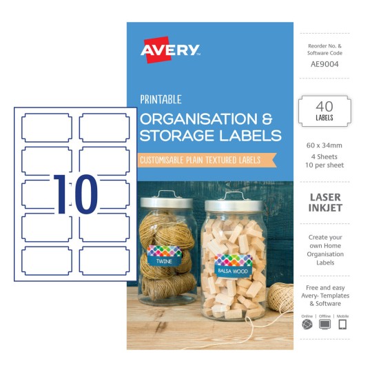 Organisation & Storage Labels AE9004 Content: 40 Labels / 4 Sheets