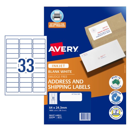 Quick Peel Address Labels with Sure Feed 936108 Content: 1650 Labels / 50 Sheets