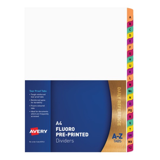 Pre-printed Dividers, Fluoro, A-Z Tabs 85743
