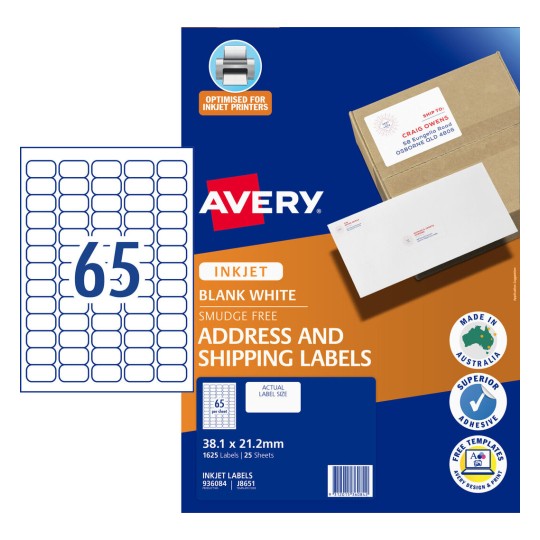 Quick Peel Address Labels with Sure Feed 936084 Content: 1625 Labels / 25 Sheets