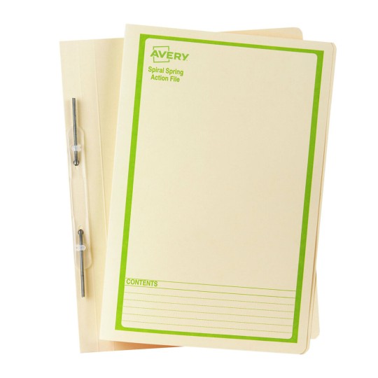 Buff Spiral Spring Action File with Green Print 86534