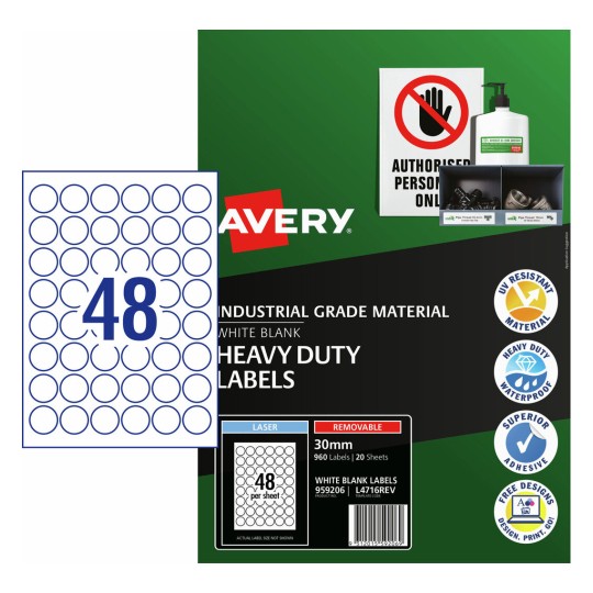 Heavy Duty Removable Labels 959206 Content: 960 Labels / 20 Sheets