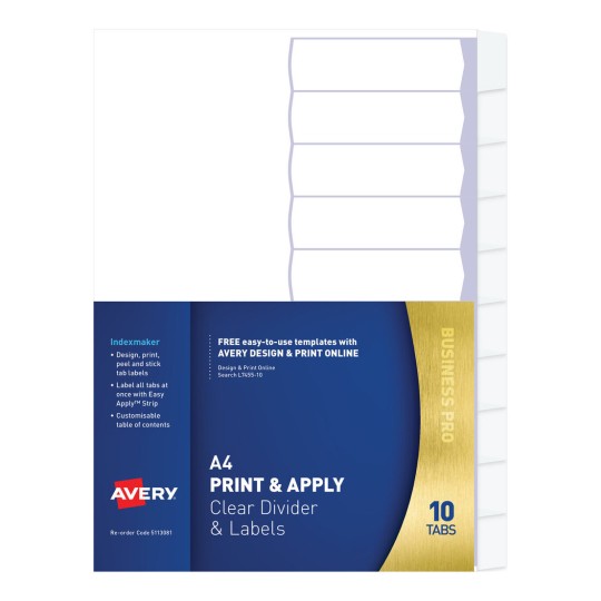 Print & Apply Label Dividers, Clear, 10 Tabs 5113081