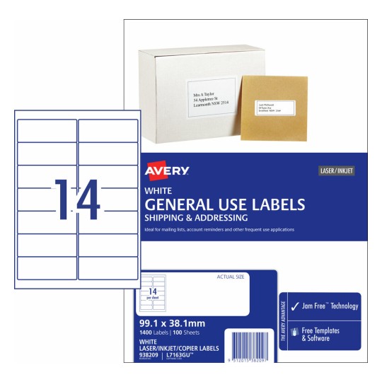 General Use Labels 938209 Content: 1400 Labels / 100 Sheets