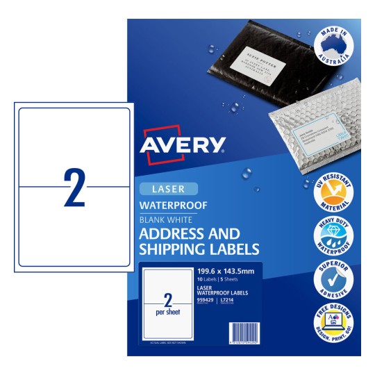 Avery Waterproof Labels 959429 Content: 10 Labels / 5 Sheets
