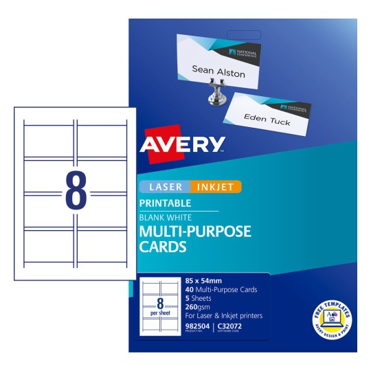 Avery(R) Greeting Cards with Envelopes, Half-Fold, 5-1/2 x 8-1/2, Matte  White, 30 Blank Greeting Cards (8316)