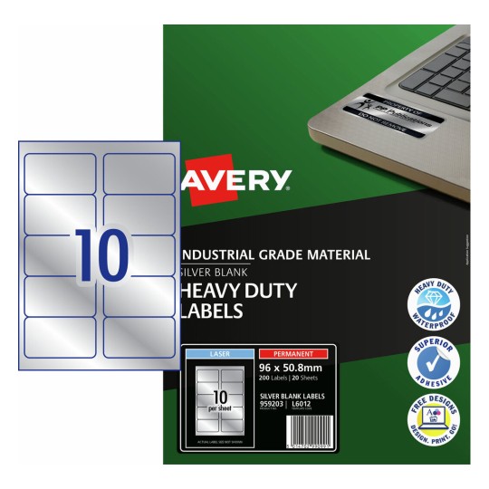 Silver Heavy Duty Labels 959203 Content: 200 Labels / 20 Sheets