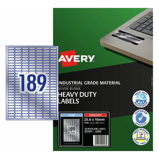 Silver Heavy Duty Labels 959200 Content: 3780 Labels / 20 Sheets
