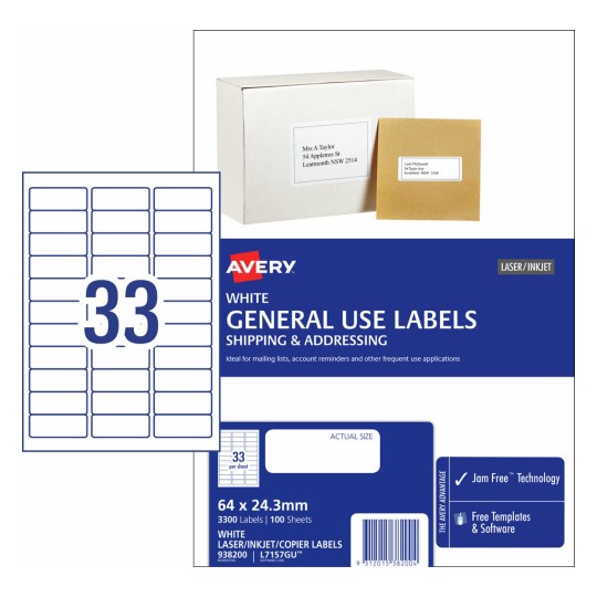 General Use Labels 938200 Content: 3300 Labels / 100 Sheets