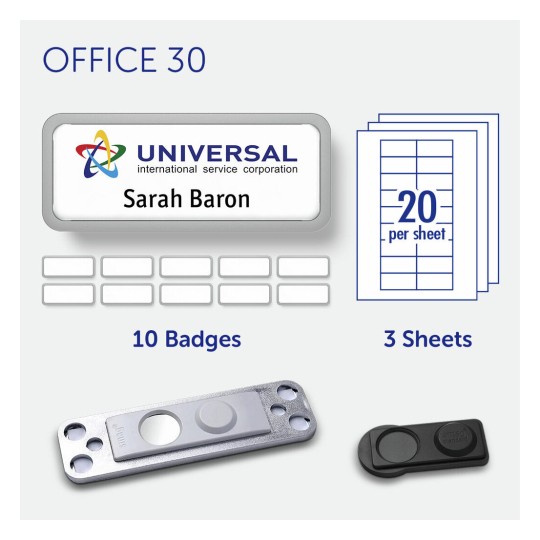badgepoint Office 30 Name Badge, Steel Coated Frame with Extra Strong Magnetic Fastener BP99128