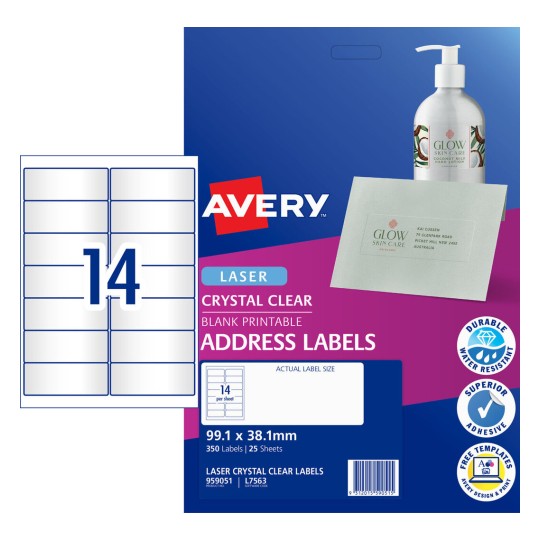 Crystal Clear Address Labels 959051 Content: 350 Labels / 25 Sheets