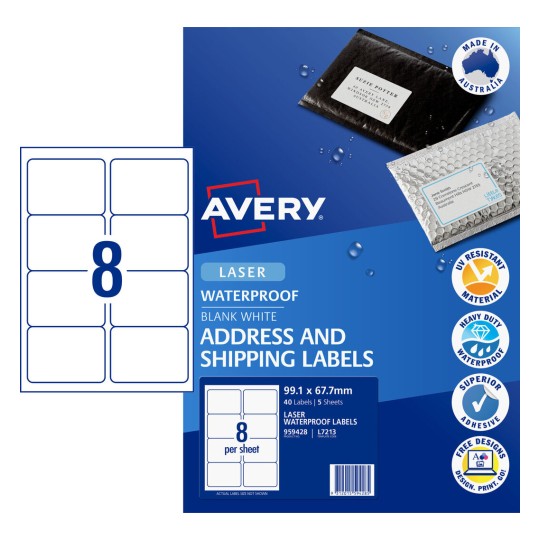 Avery Waterproof Labels 959428 Content: 40 Labels / 5 Sheets