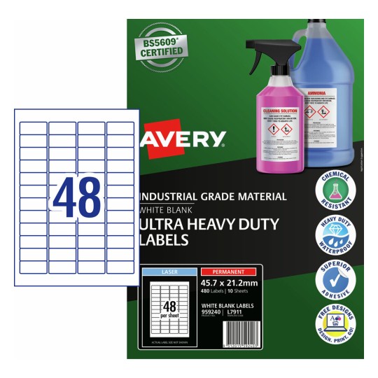 Ultra-Resistant Chemical Grade Labels 959240 Content: 480 Labels / 10 Sheets