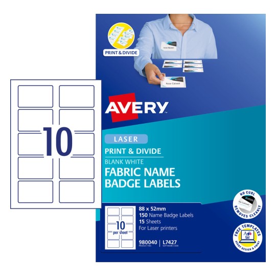 Fabric Print & Divide Name Badge Labels 980040 Content: 150 Labels / 15 Sheets