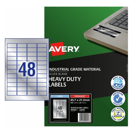 Silver Heavy Duty Labels 959201 Content: 960 Labels / 20 Sheets