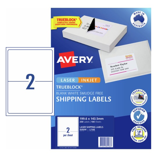 Shipping Labels with Trueblock 959008 Content: 200 Labels / 100 Sheets