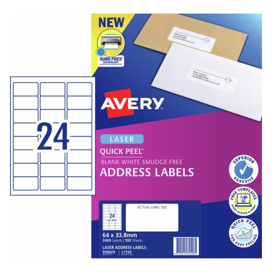 Quick Peel Address Labels with Sure Feed 959029 Content: 2400 Labels / 100 Sheets