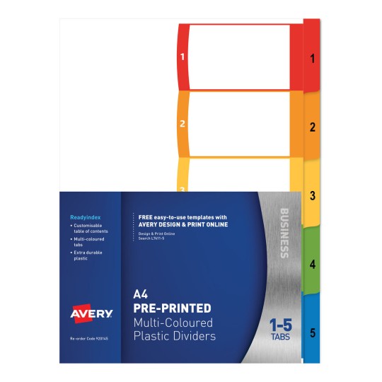 Polypropylene ReadyIndex Dividers, 1-5 Tabs 920145