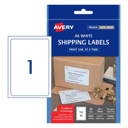 Shipping Labels, A6 959406 Content: 25 Labels / 25 Sheets