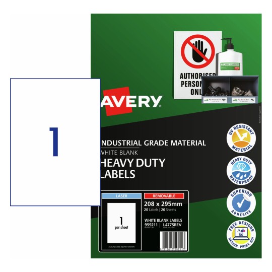 Heavy Duty Removable Labels 959211 Content: 20 Labels / 20 Sheets