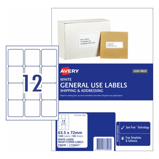General Use Labels 938208 Content: 1200 Labels / 100 Sheets