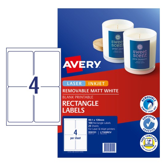 Removable Multi-purpose Labels 959151 Content: 100 Labels / 25 Sheets