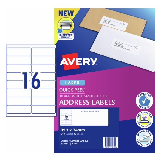 Quick Peel Address Labels with Sure Feed 959111 Content: 640 Labels / 40 Sheets