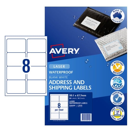 SKILCRAFT Weatherproof Mailing Labels, Laser Printers, 2 X 4, White, 10